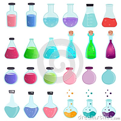 Chemistry bottles flasks vector graphic design element set Stock Photo