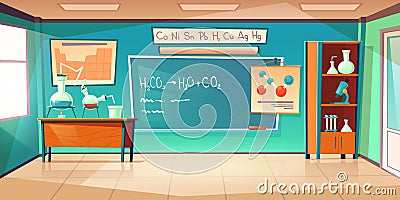 Chemistry cabinet, classroom laboratory interior Vector Illustration