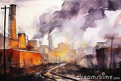 Chemistry chimney energy ecology plant smoke production industrial factory pollution refinery Stock Photo