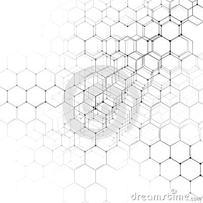 Chemistry 3D pattern, hexagonal molecule structure on white, scientific medical research. Vector Illustration