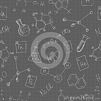 Chemistry doodles seamless pattern Vector Illustration