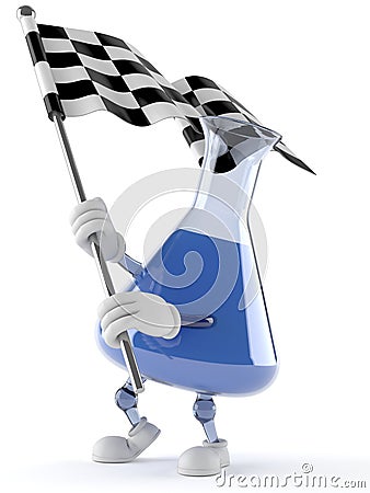 Chemistry flask character with racing flag Stock Photo