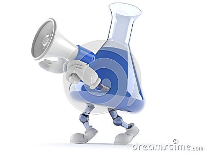 Chemistry flask character speaking through a megaphone Stock Photo