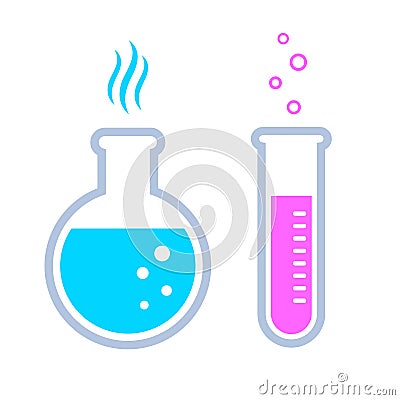 Chemistry flask and test glass vector icon Vector Illustration