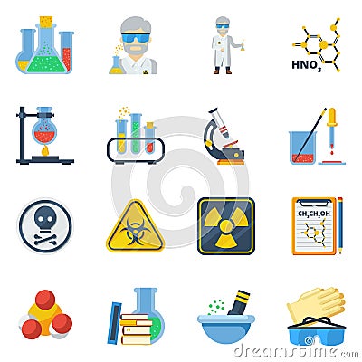 Chemistry Flat Color Icons Set Vector Illustration