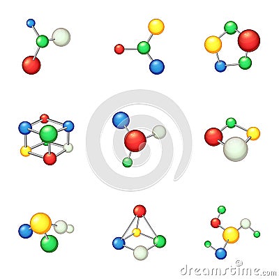 Chemistry formula icons set, cartoon style Vector Illustration