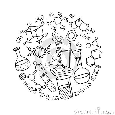 Chemistry hand drawn doodles background Vector Illustration