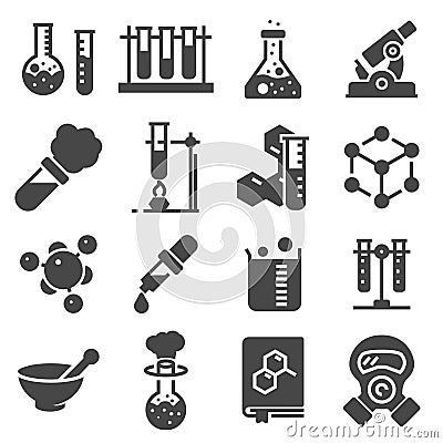 Chemistry icon set. Collection of science silhouette icons Stock Photo