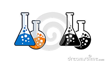 Two flasks with bulbing liquids icon Vector Illustration