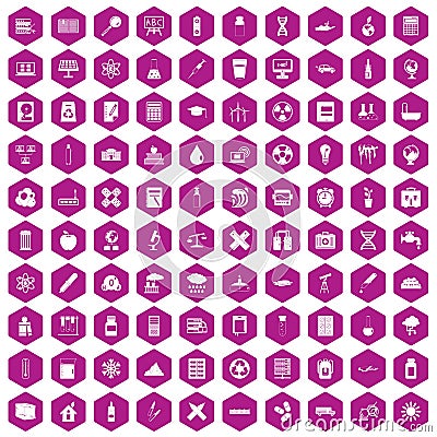 100 chemistry icons hexagon violet Vector Illustration