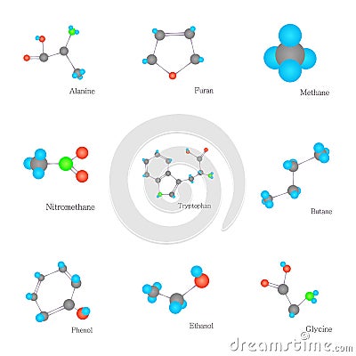 Chemistry icons set, cartoon style Vector Illustration
