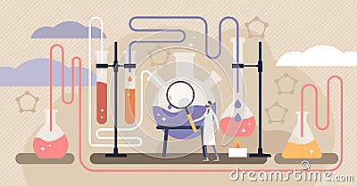 Chemistry vector illustration. Flat mini science research persons concept. Vector Illustration