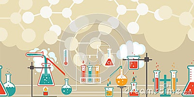 Chemistry infographic in a seamless pattern Vector Illustration