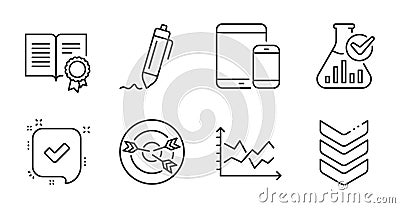 Chemistry lab, Diagram chart and Confirmed icons set. Diploma, Shoulder strap and Targeting signs. Vector Vector Illustration