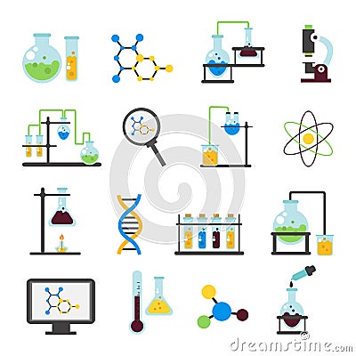 Chemistry Lab Flat Icon Set Vector Illustration