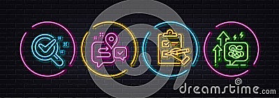 Chemistry lab, Journey and Checklist minimal line icons. For web application, printing. Neon laser 3d lights. Vector Stock Photo