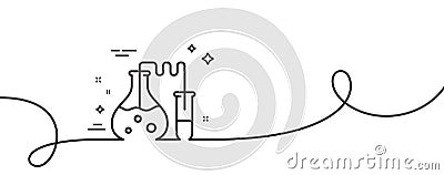Chemistry lab line icon. Laboratory flask sign. Analysis. Continuous line with curl. Vector Stock Photo