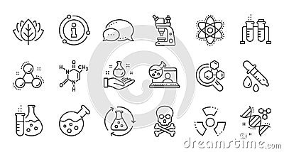 Chemistry lab line icons. Chemical formula, Microscope and Medical analysis. Linear set. Vector Vector Illustration