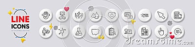 Chemistry lab, Online documentation and Accounting report line icons. For web app, printing Vector Vector Illustration