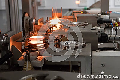 Chemistry laboratory instrument. Molten samples in platinum crucibles for sample preparation Stock Photo