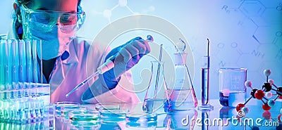Chemistry Laboratory - Woman With Pipettes Stock Photo