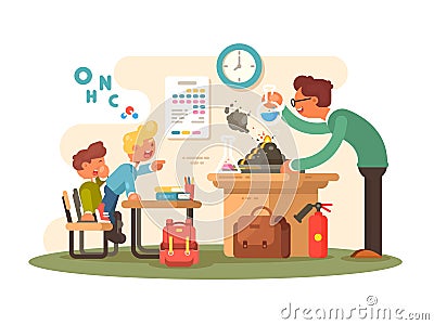 Chemistry lesson in classroom Vector Illustration