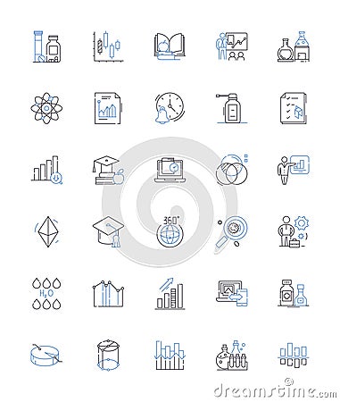 Chemistry line icons collection. Atoms, Elements, Molecules, Reactions, Bonding, Acids, Bases vector and linear Vector Illustration