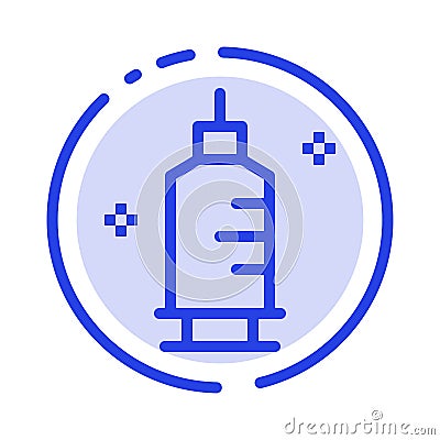 Chemistry, Medicine, Pharmacy, Syringe Blue Dotted Line Line Icon Vector Illustration