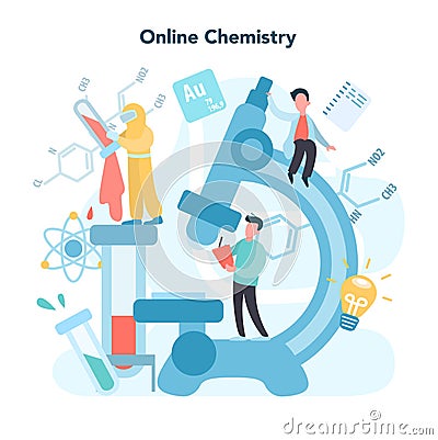 Chemistry online studying concept. Online course or webinar Vector Illustration