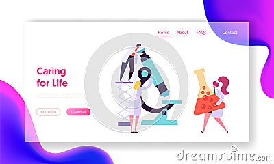 Chemistry Pharmaceutics Trials for Health Care Landing Page. Pharmacist Research Equipment for Diagnostic Consultation Vector Illustration