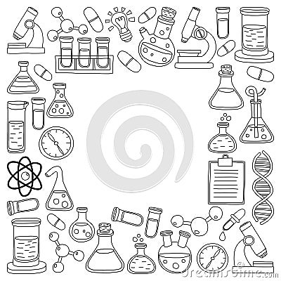 Chemistry Pharmacology Natural sciences Vector doodle set Vector Illustration
