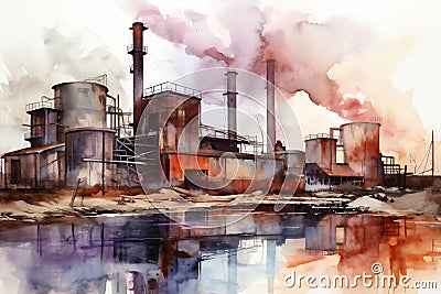 Chemistry pollution ecology factory smoke energy chimney industrial refinery production plant Stock Photo