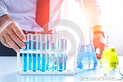 Chemistry professor scientist in science chemical lab Stock Photo