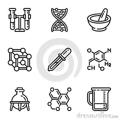 Chemistry science icon set, outline style Vector Illustration