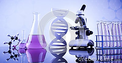 Chemistry science, Laboratory glassware background Stock Photo