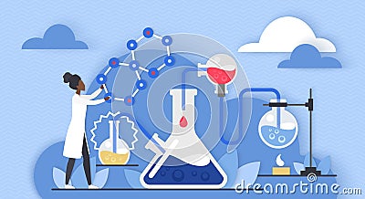 Chemistry science laboratory research, scientific chemical experiment of tiny scientist Vector Illustration