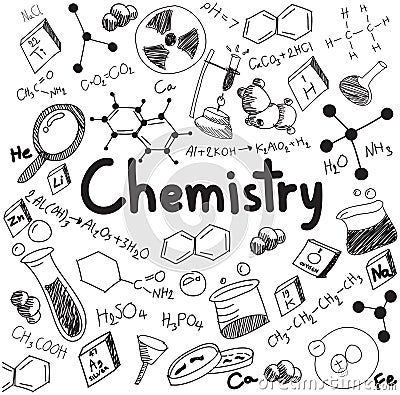 Chemistry science theory and bonding formula equation, doodle ha Vector Illustration