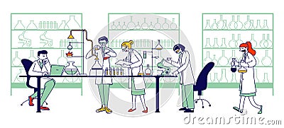 Chemistry Scientists, Professional People Chemists or Doctors Research Medical Experiment in Scientific Laboratory Vector Illustration