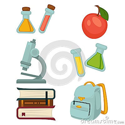 Chemistry specialized students belongings isolated illustrations set Vector Illustration