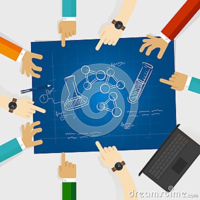 Chemistry study element scribble doodle science hand drawing research collaboration in laboratory working together Vector Illustration
