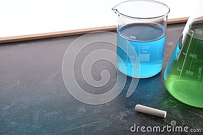 Chemistry teaching with blackboard with chemical instruments Stock Photo