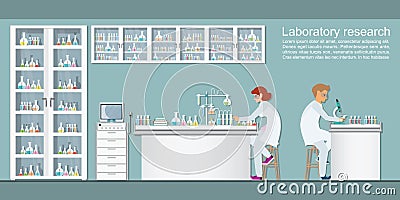 Chemists doing experiments and running chemical tests Vector Illustration