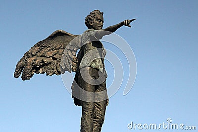 Chemnitz, Germany - July 9, 2023: The sculpture Angel by Silke Rehberg, 1997, located in front of the Moritzhof on Bahnhof street Editorial Stock Photo