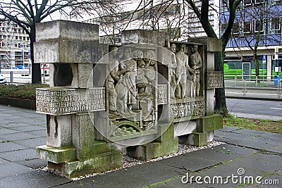 Chemnitz, Germany - March 23, 2024: The stele ensemble Lob des Lernens (Praise Poems), based on verses by Bertolt Brecht Editorial Stock Photo