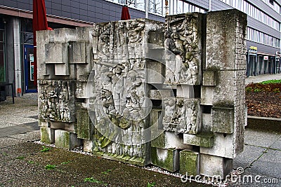 Chemnitz, Germany - March 23, 2024: The stele ensemble Lob des Lernens (Praise Poems), erected in 1972 Editorial Stock Photo