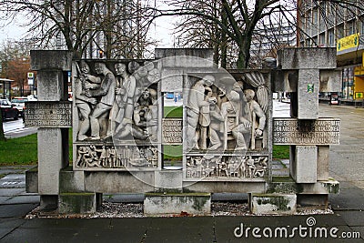 Chemnitz, Germany - March 23, 2024: The stele ensemble Lob des Lernens (Praise Poems), erected in 1972 Editorial Stock Photo