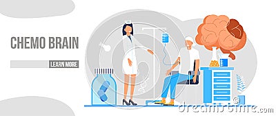 Chemo brain concept vector for medical web, landing page. Chemotherapy and oncologist illustration. Doctor of oncology treat Vector Illustration