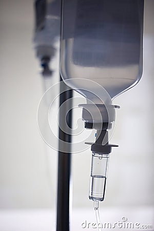 Chemotherapy bag hanging from a hospital pole Stock Photo