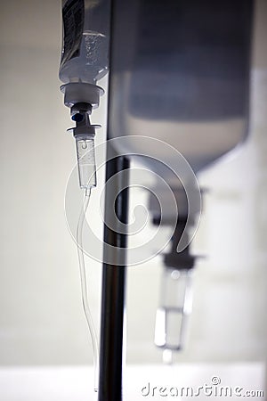 Chemotherapy drug bag hanging on a pole Stock Photo
