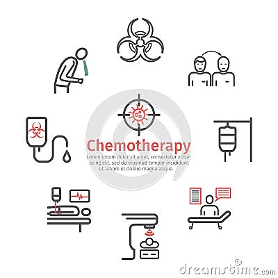 Chemotherapy line icons set. Vector signs for web graphics. Vector Illustration